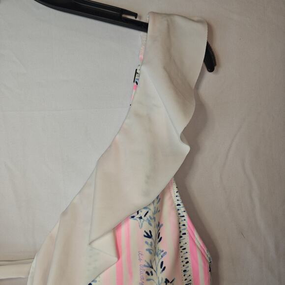 Lilly Pulitzer carmen One piece ruffle swimsuit Sz 14 resort white sea stripes - Picture 6 of 14